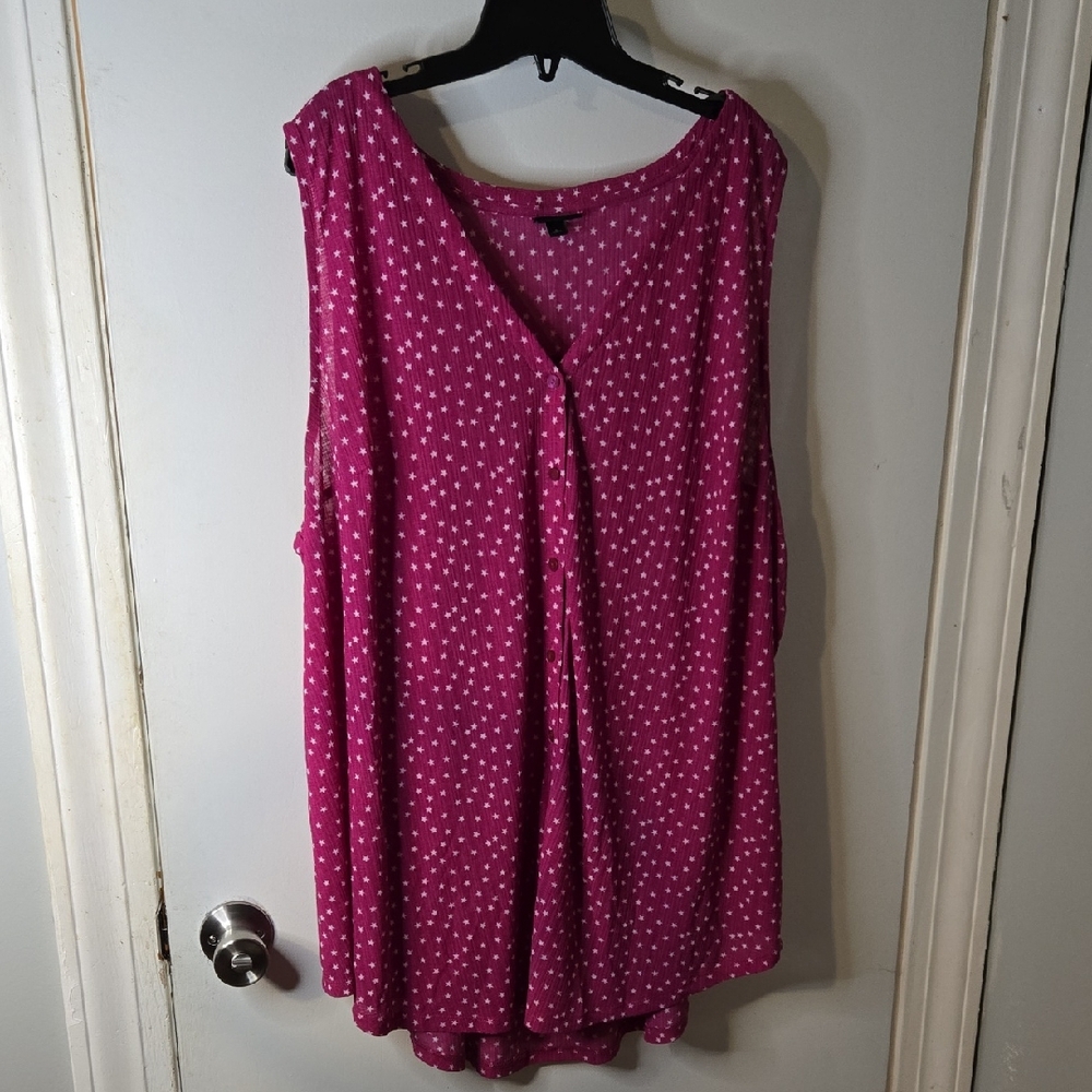 Torrid Size 5 Pink Button Up Sleeveless Top With White Stars